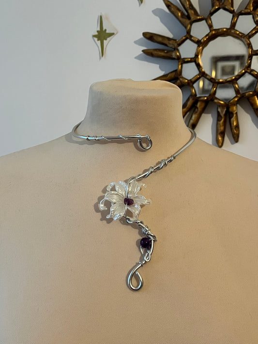 purple bead flower necklace