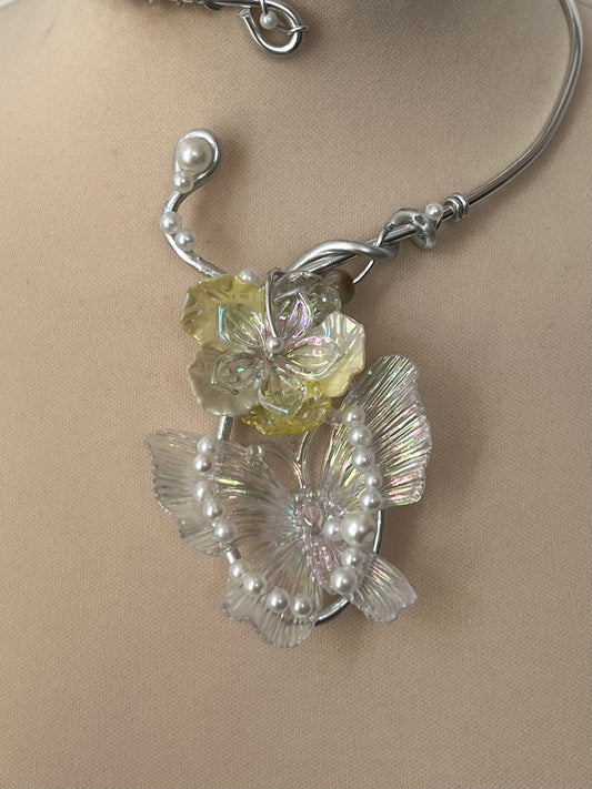 Honeyed Mist butterfly flower necklace