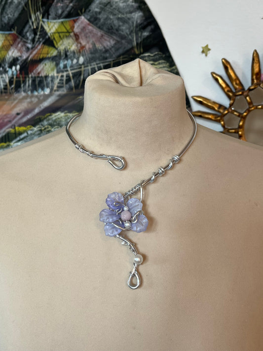 necklace handmade flower glass petals beads