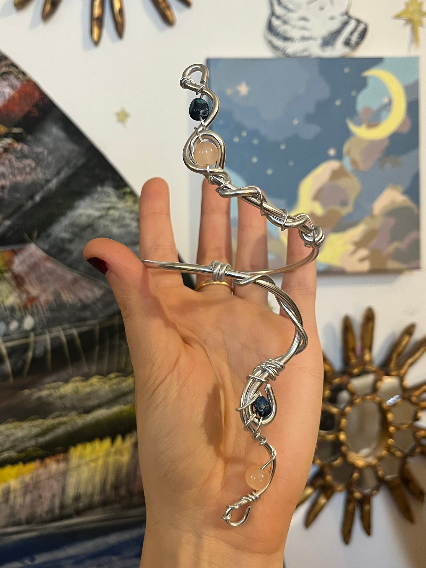 silver colour bracelet real stone