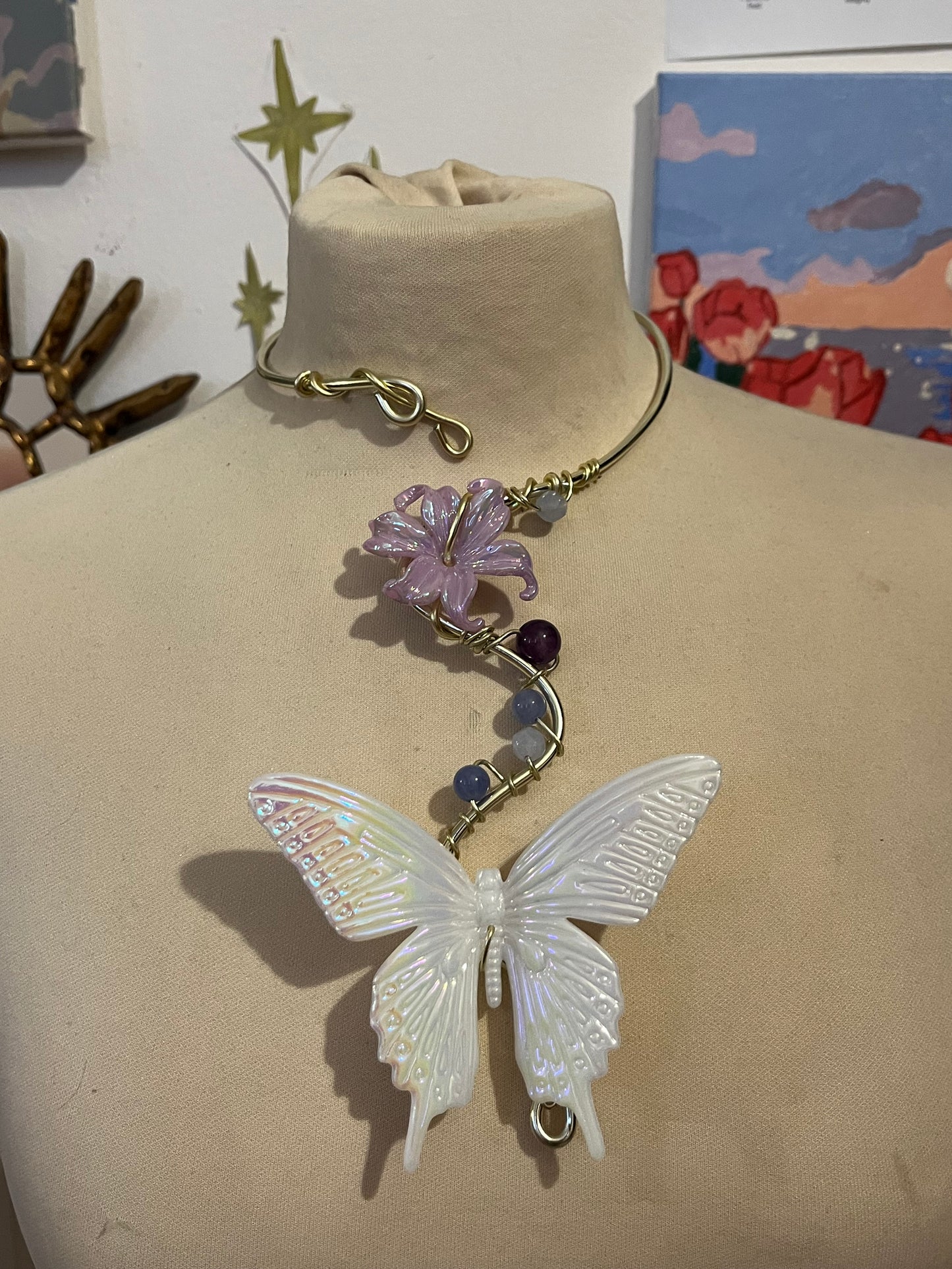 butterly necklace fairy purple flower