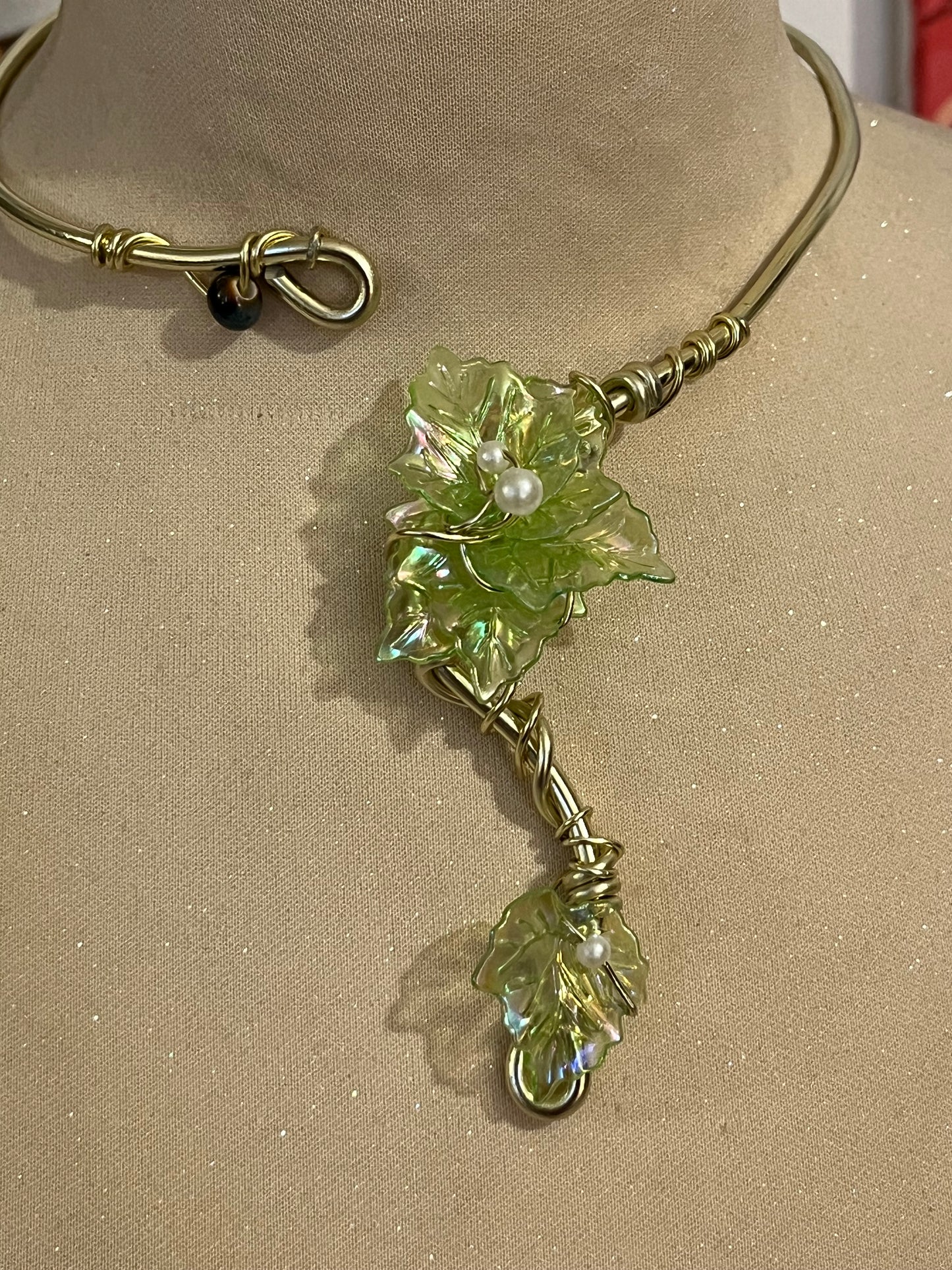 collana necklace fiore verde perline