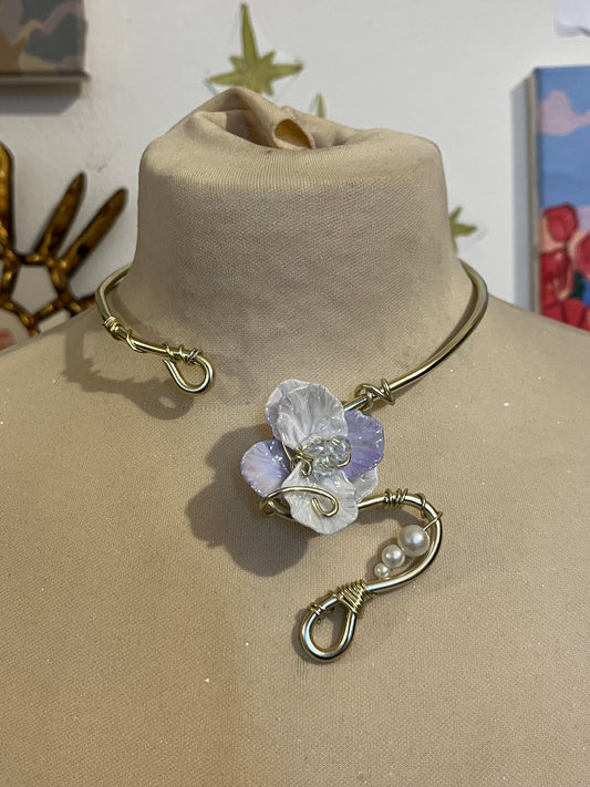 flower necklace bianca viola gold colour