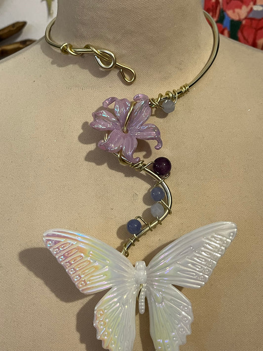 butterly necklace fairy purple flower