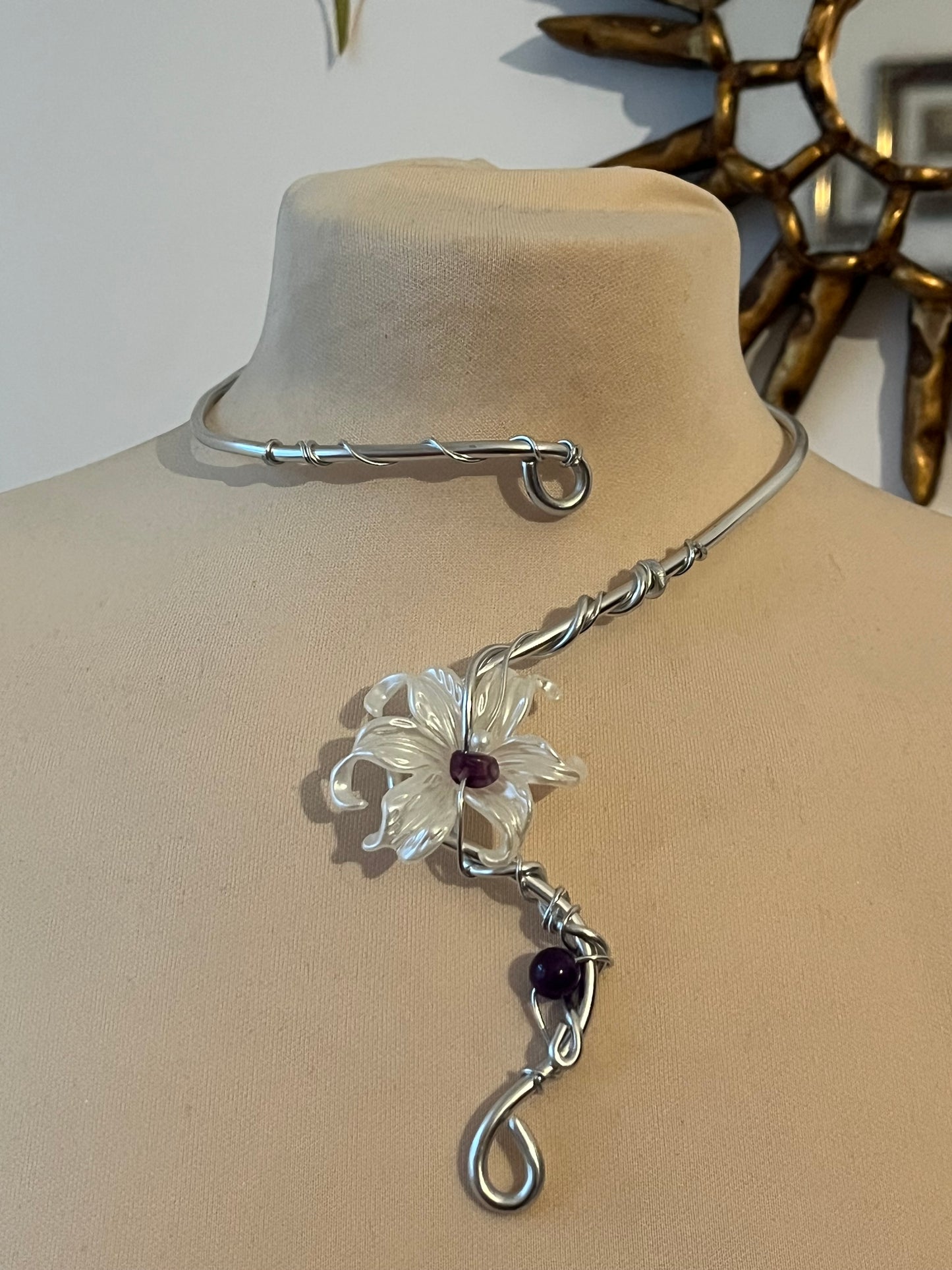 purple bead flower necklace