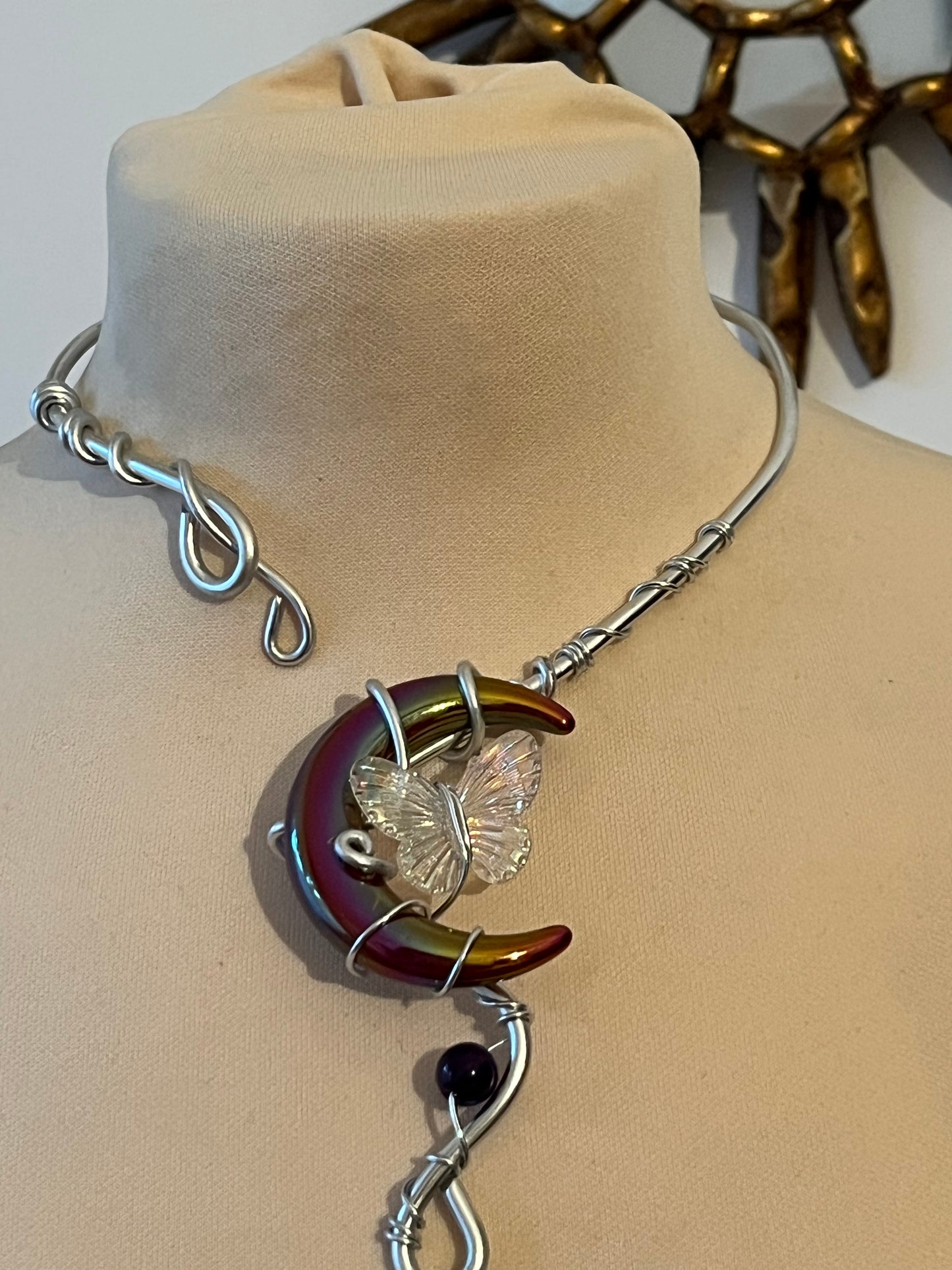 necklace moon butterfly bead