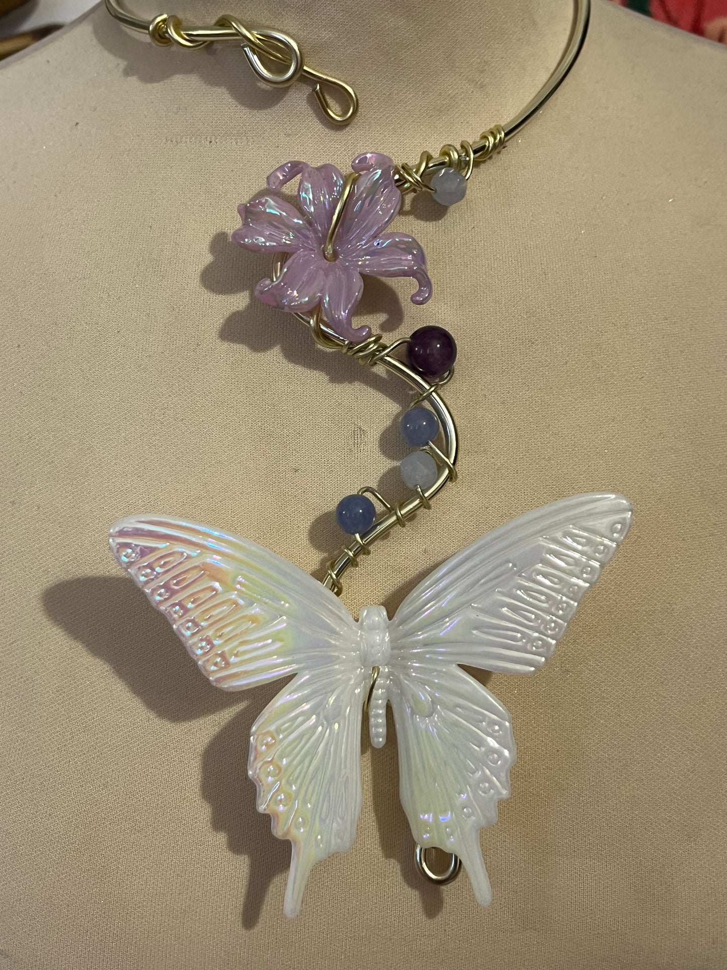 butterly necklace fairy purple flower