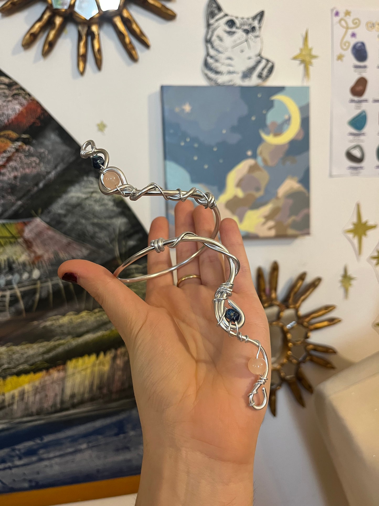 silver colour bracelet real stone