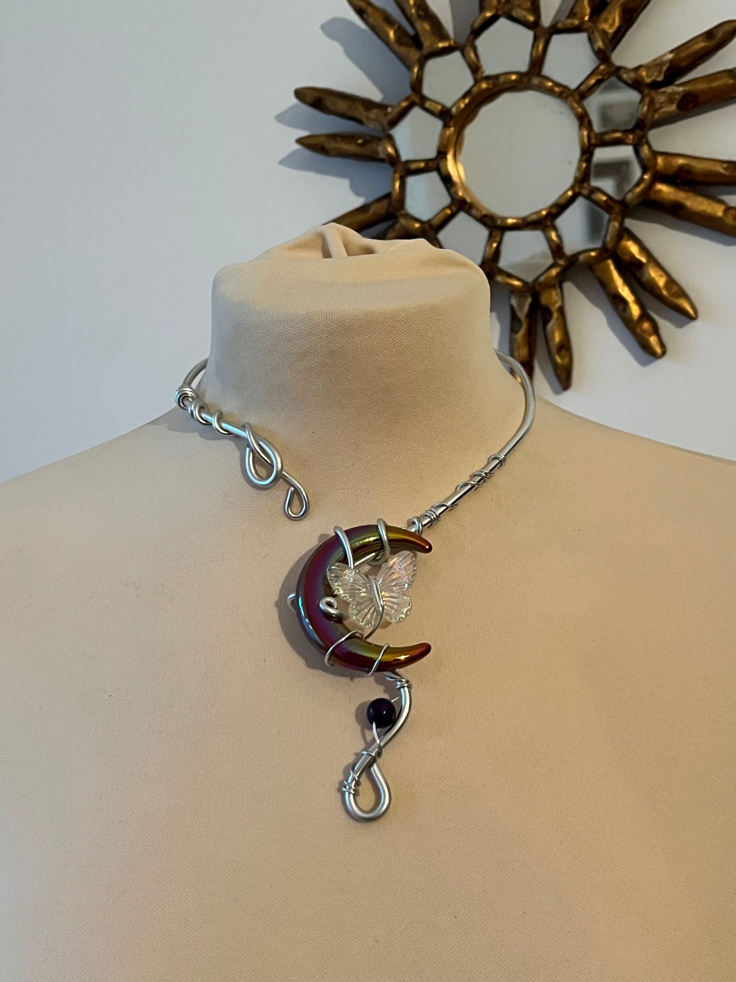 necklace moon butterfly bead