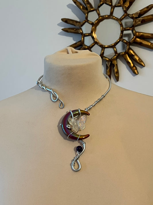 necklace moon butterfly bead