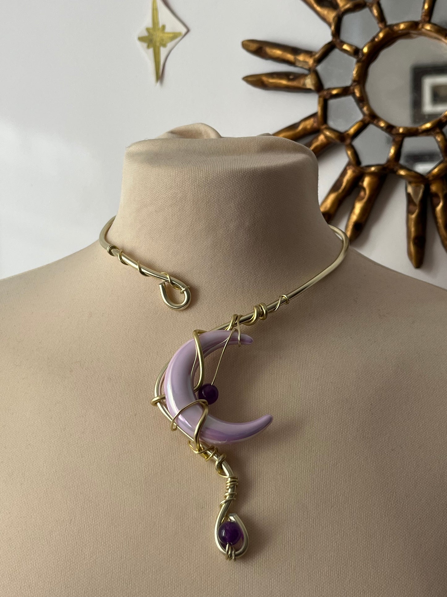 moon necklace amethyst beads