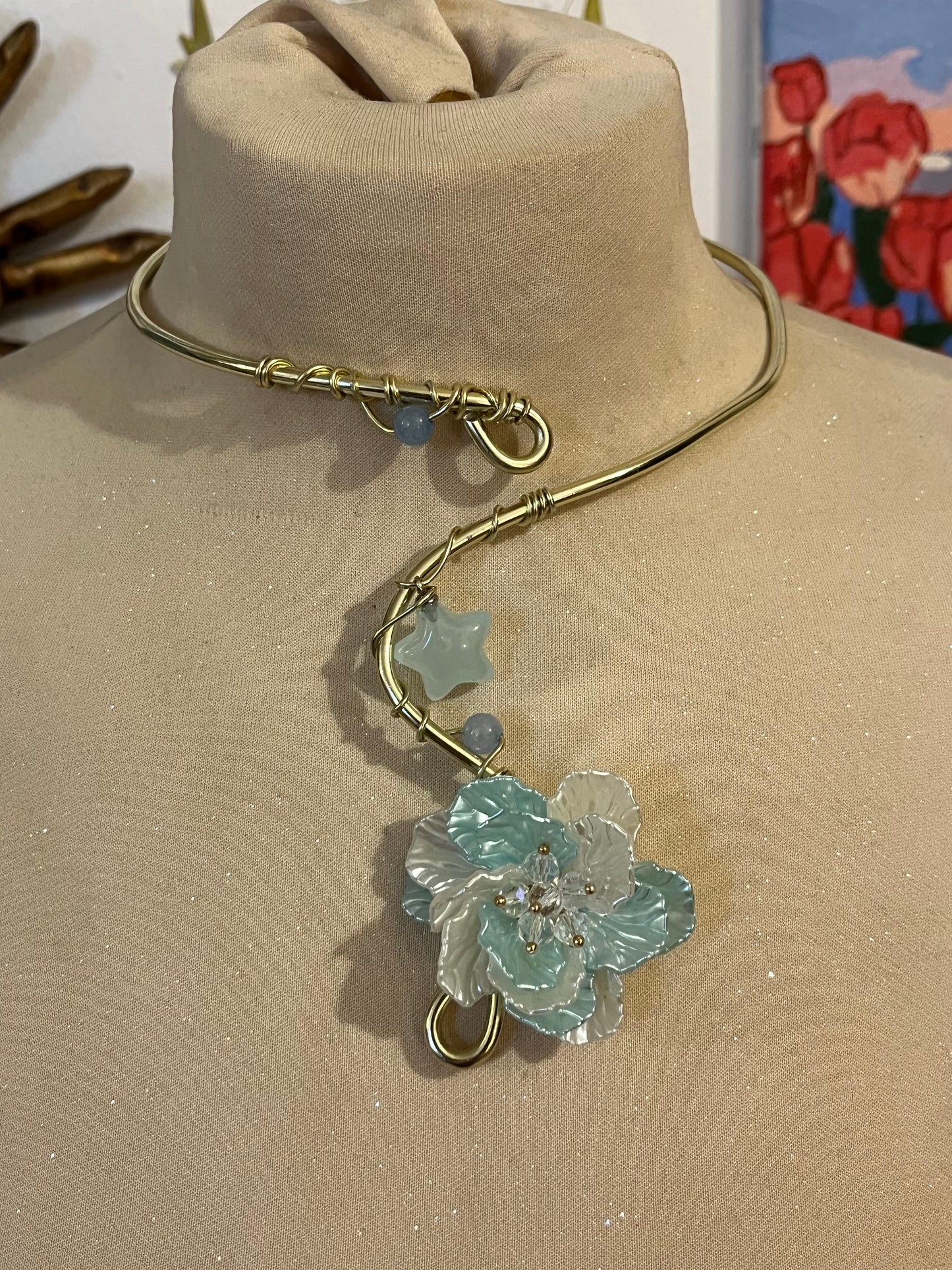 collana fiore stella azzurra