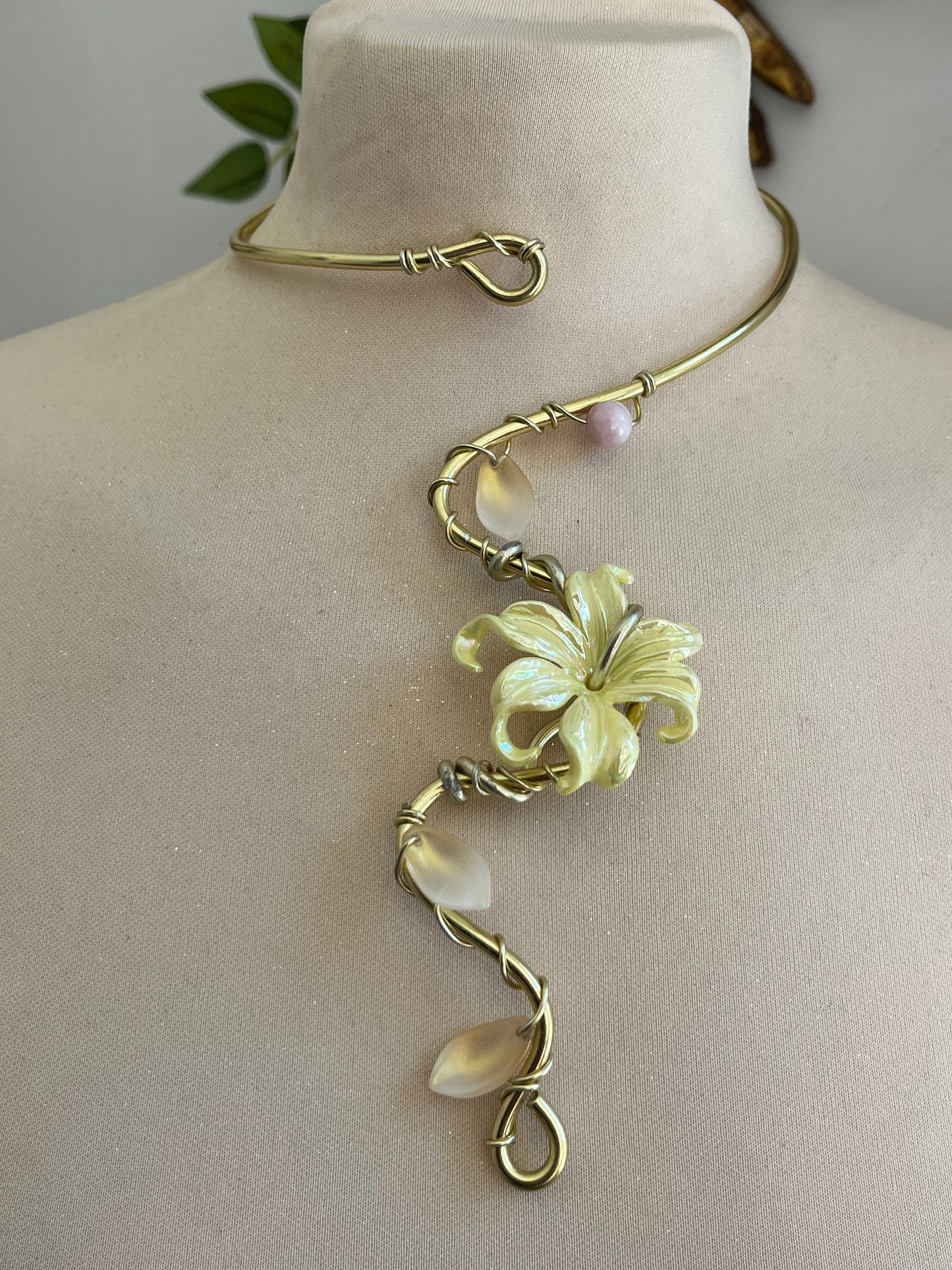 yellow primula petal necklace