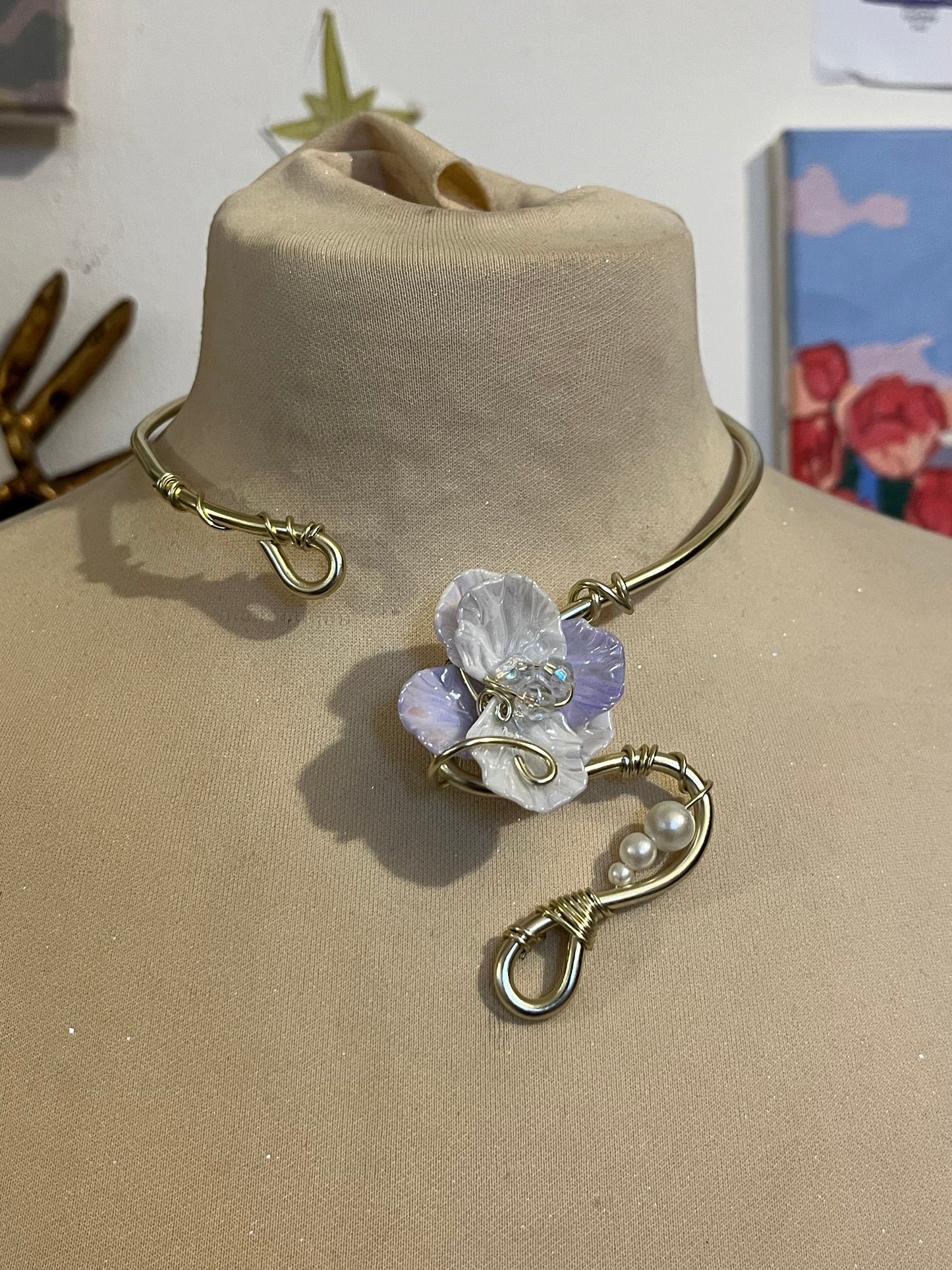 flower necklace bianca viola gold colour