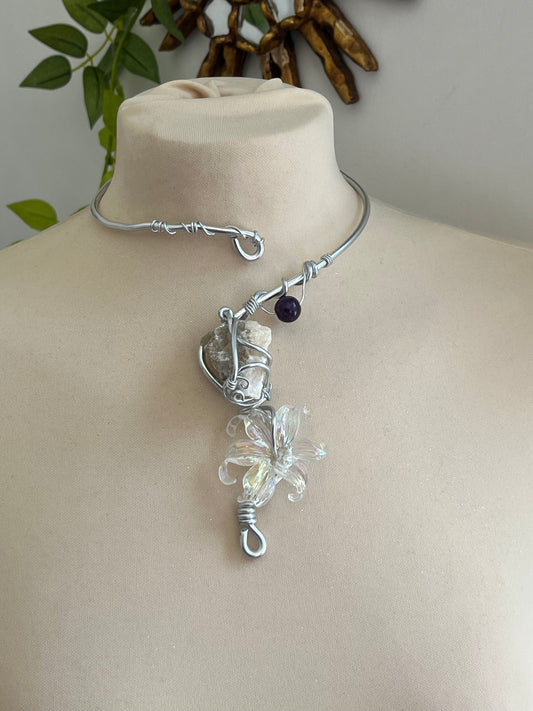 peony flower stone necklace