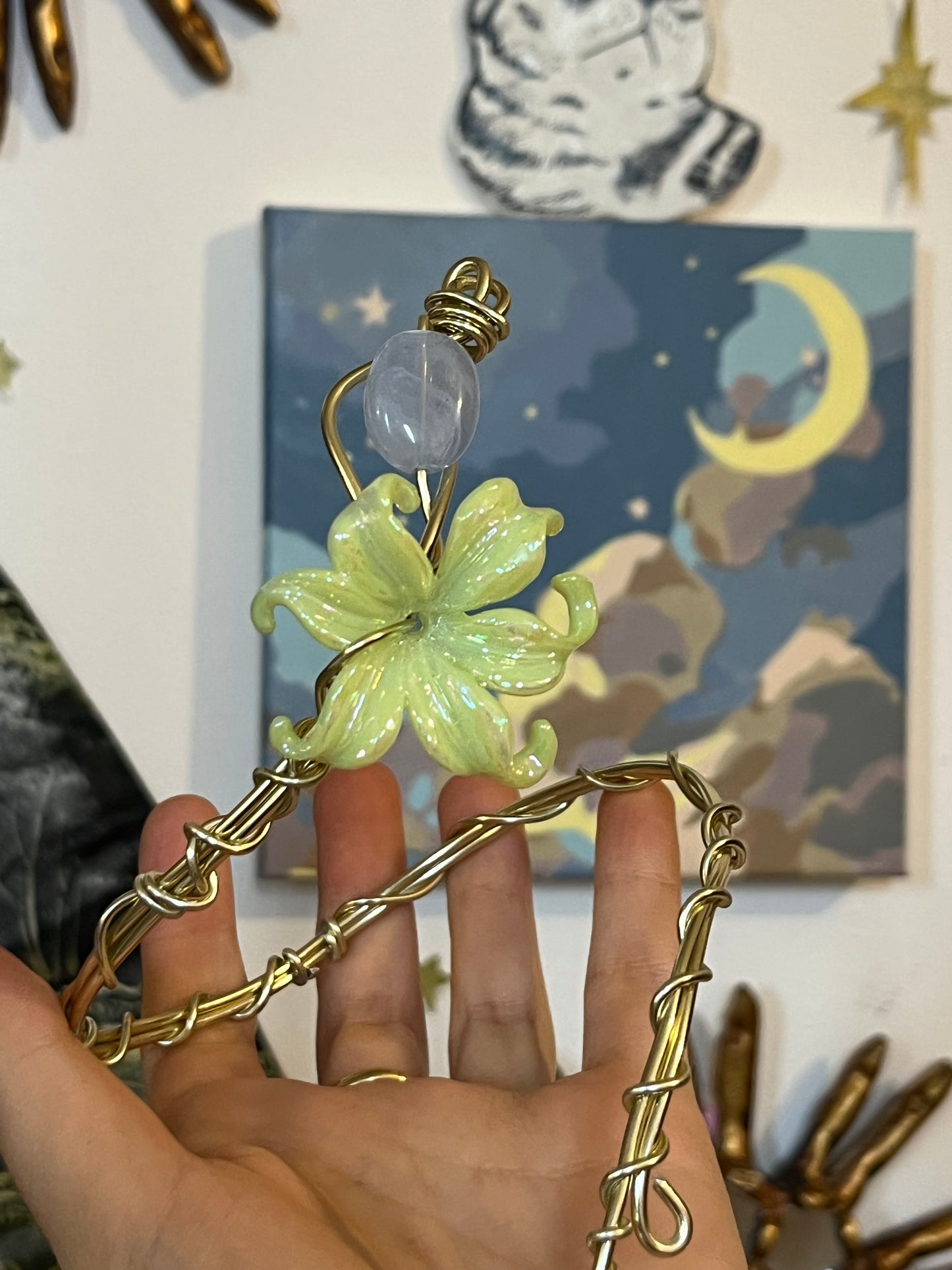 bracelet armcuff green flower fairy