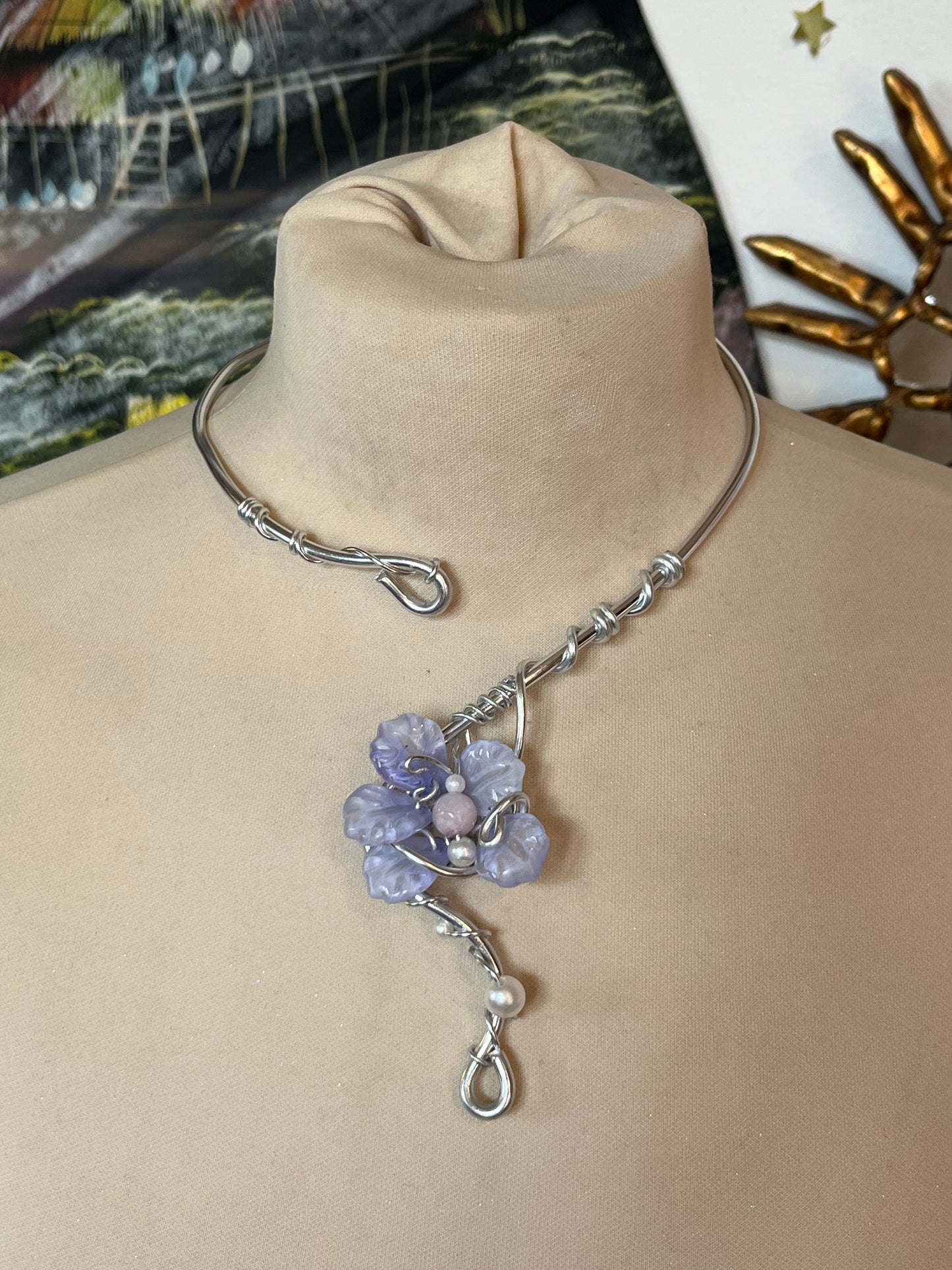 necklace handmade flower glass petals beads