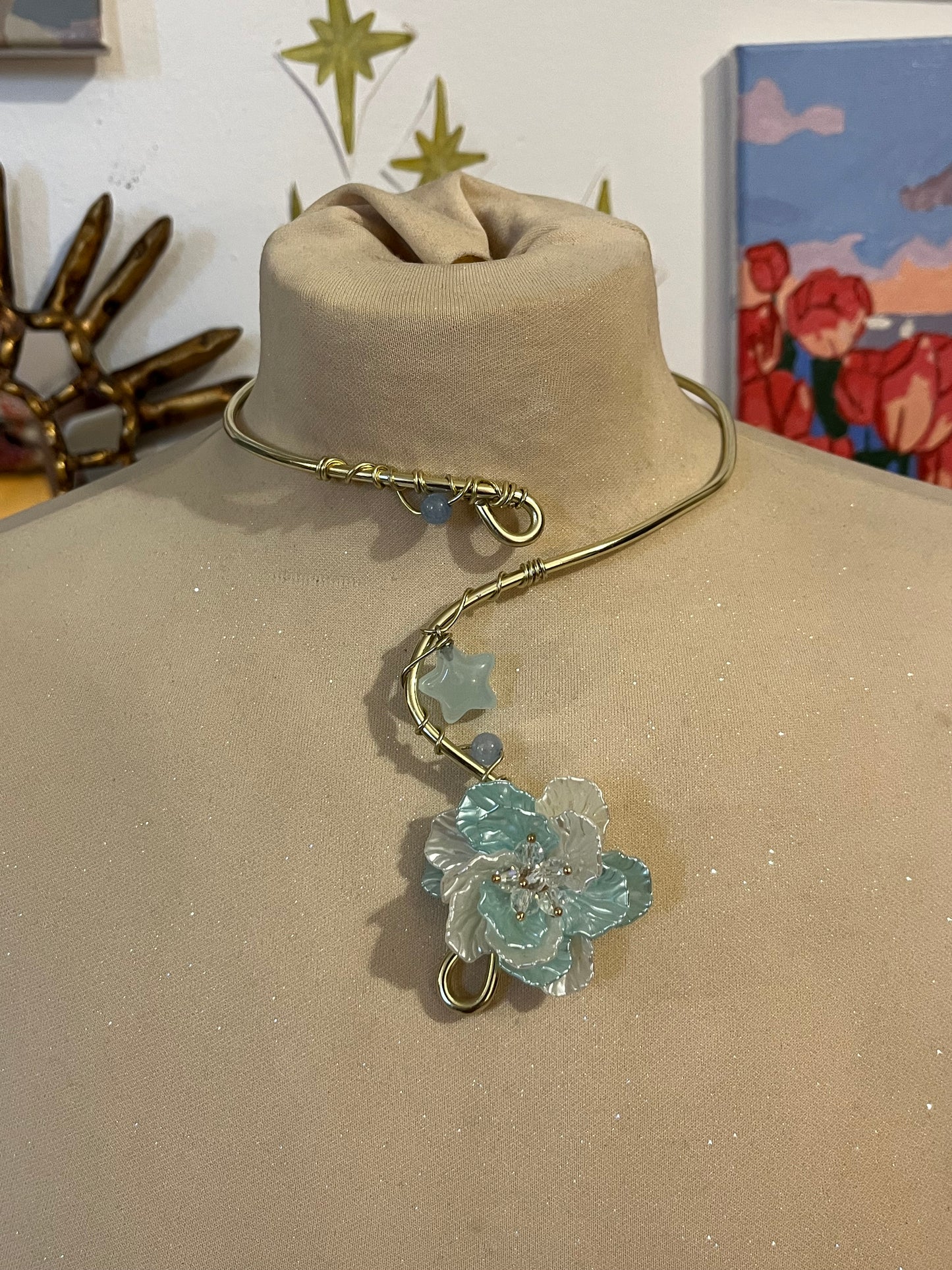 collana fiore stella azzurra