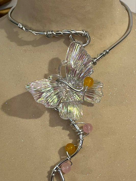 collana butterfly perline arancioni e rosa