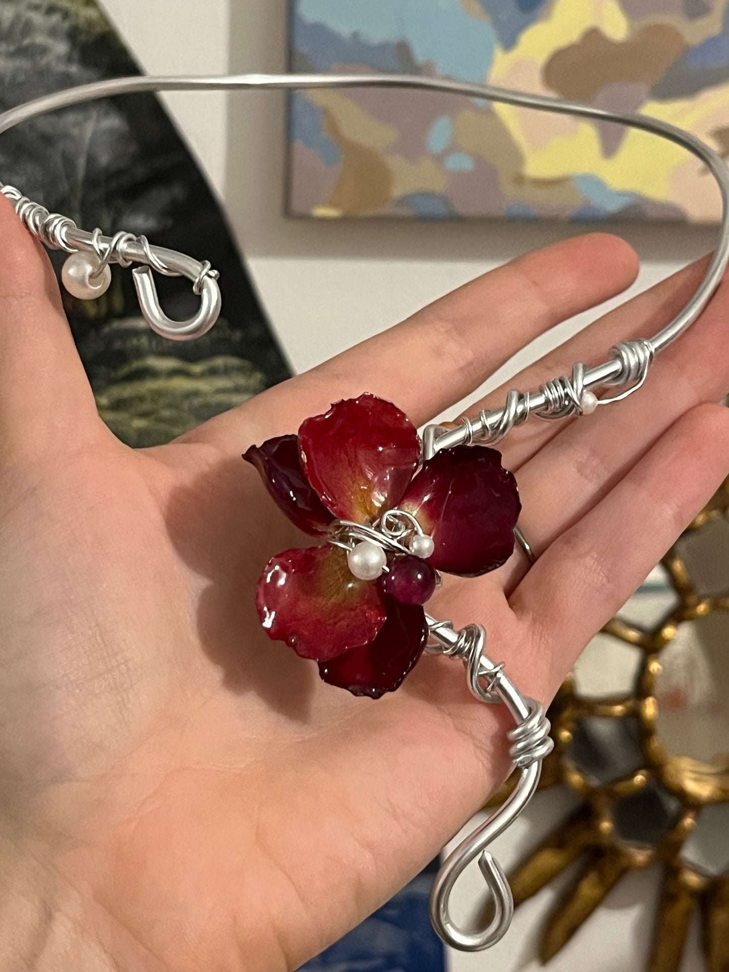 necklace handmade flower red petals