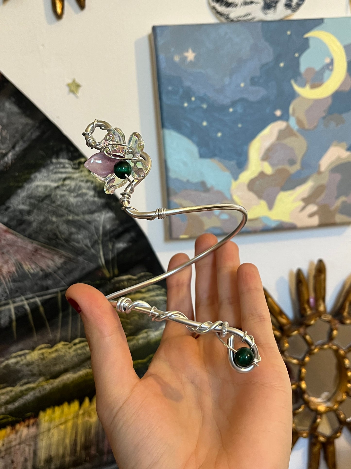 armcuff flower green beads