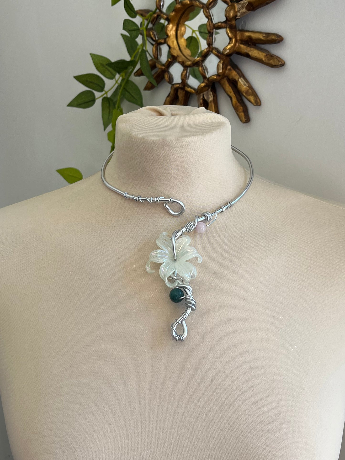 poppy flower beads necklace