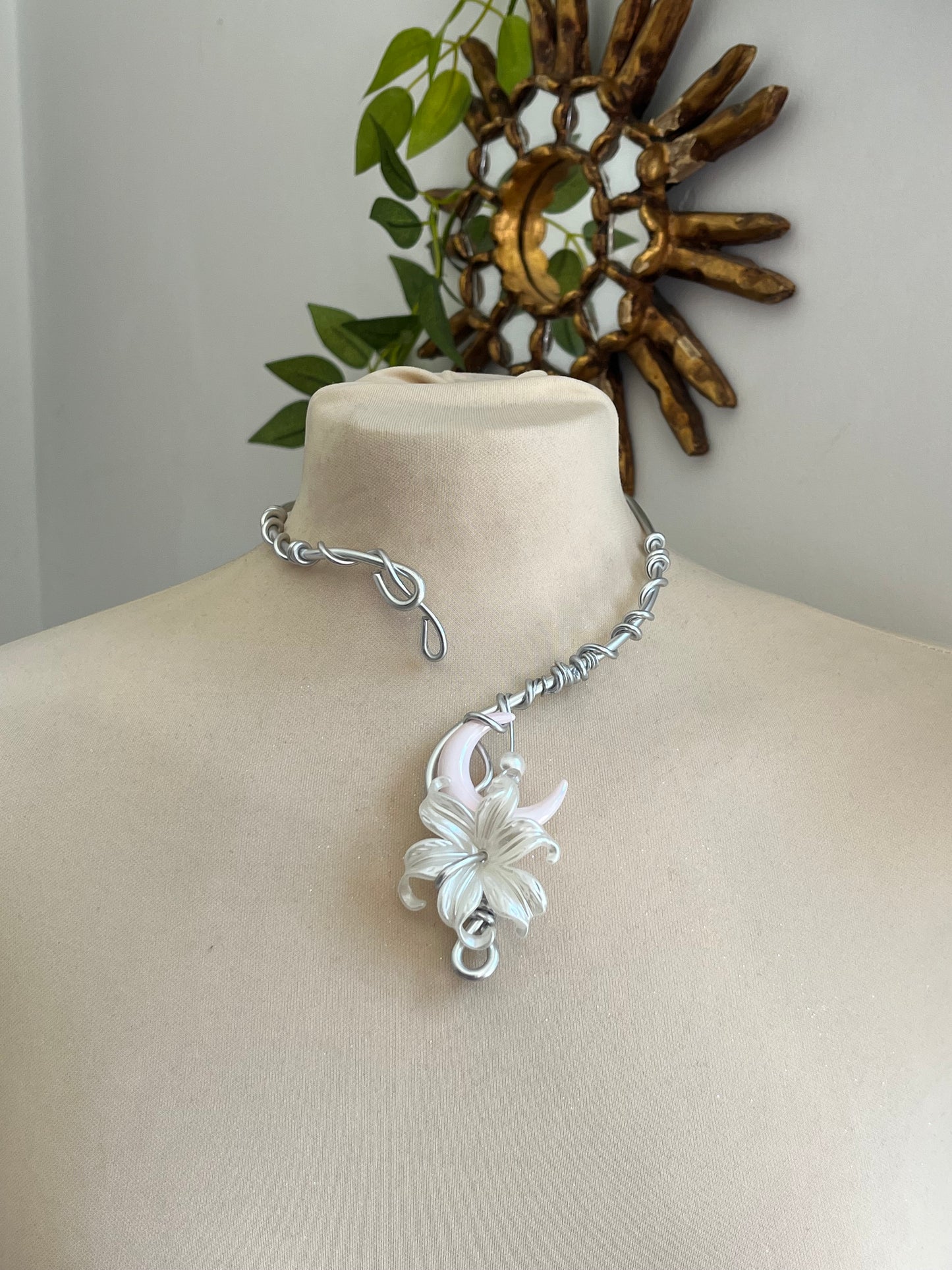 rosy flower moon necklace