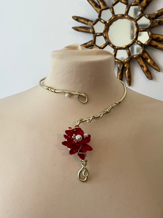 red flower necklace
