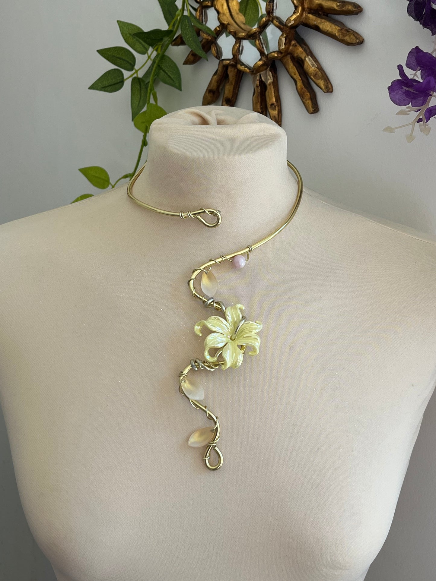 yellow primula petal necklace