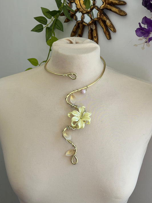 yellow primula petal necklace