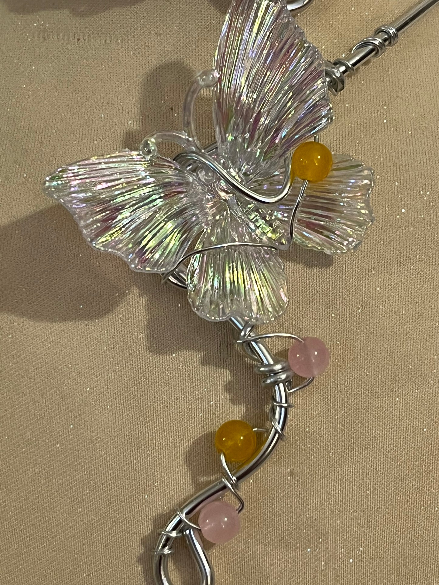 collana butterfly perline arancioni e rosa