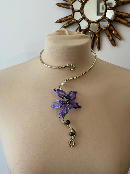 1purple handmade flower necklace