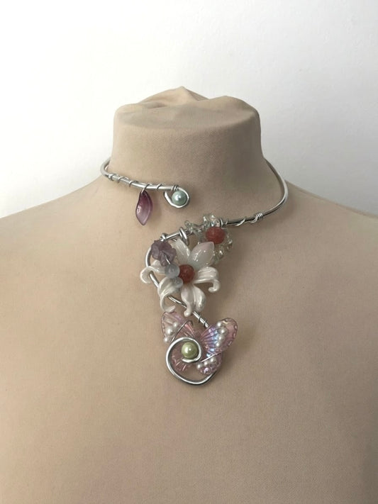Mist Lotus in butterfly forest necklace