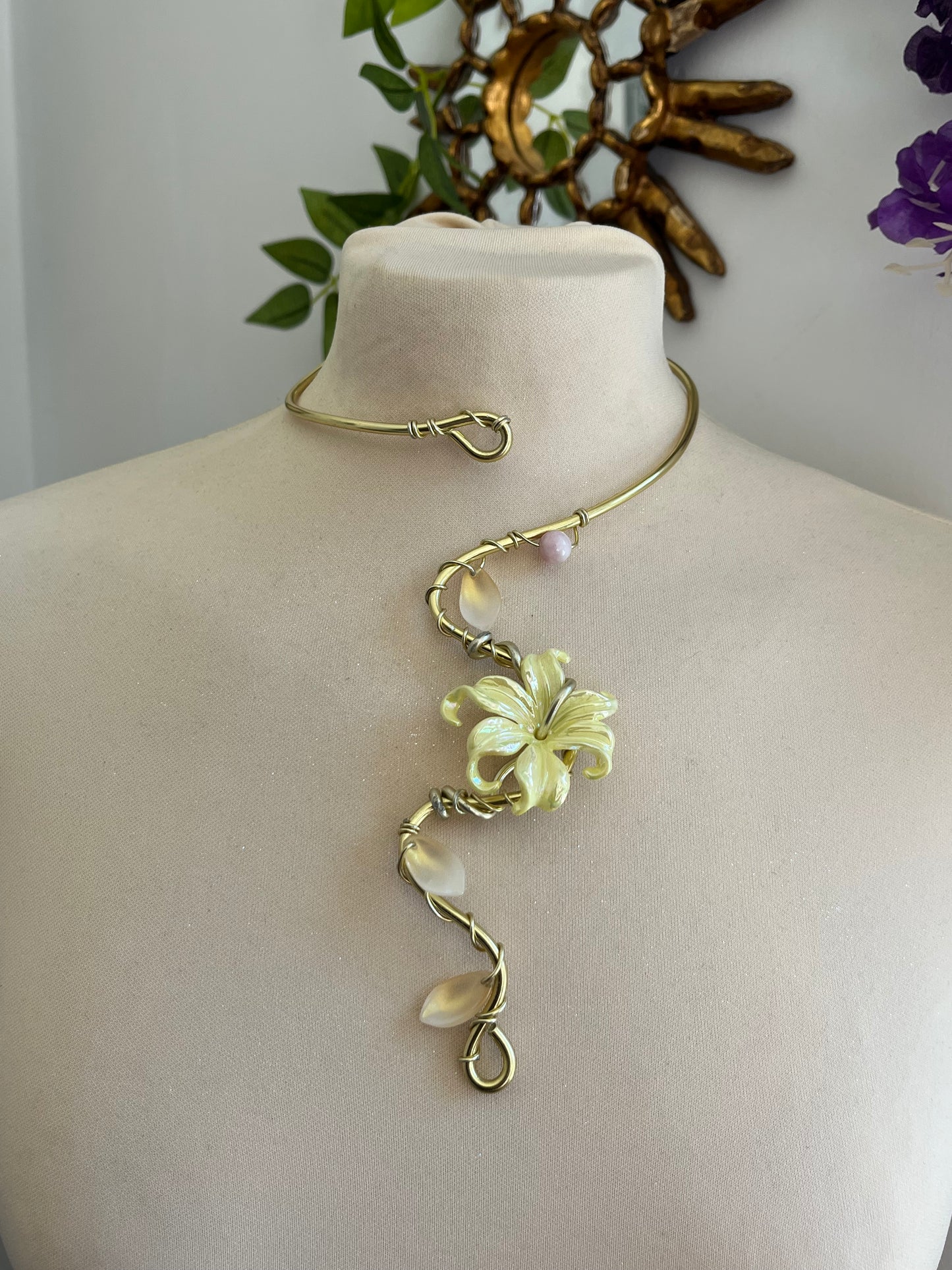 yellow primula petal necklace