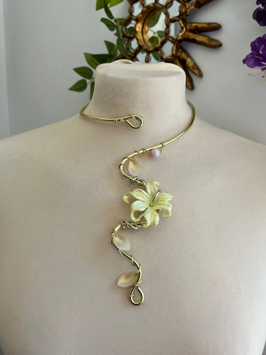yellow primula petal necklace