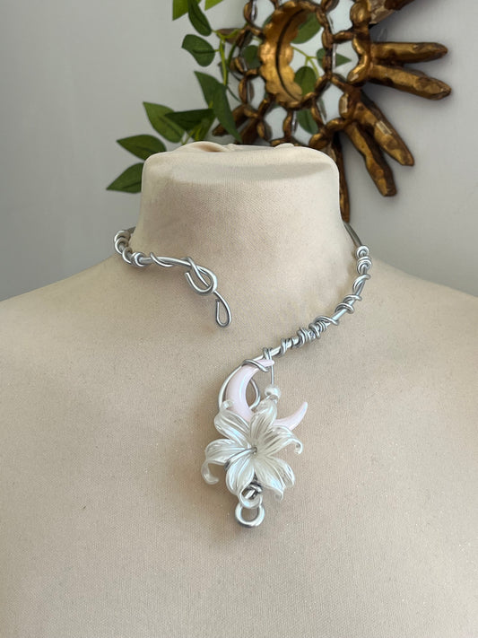 rosy flower moon necklace