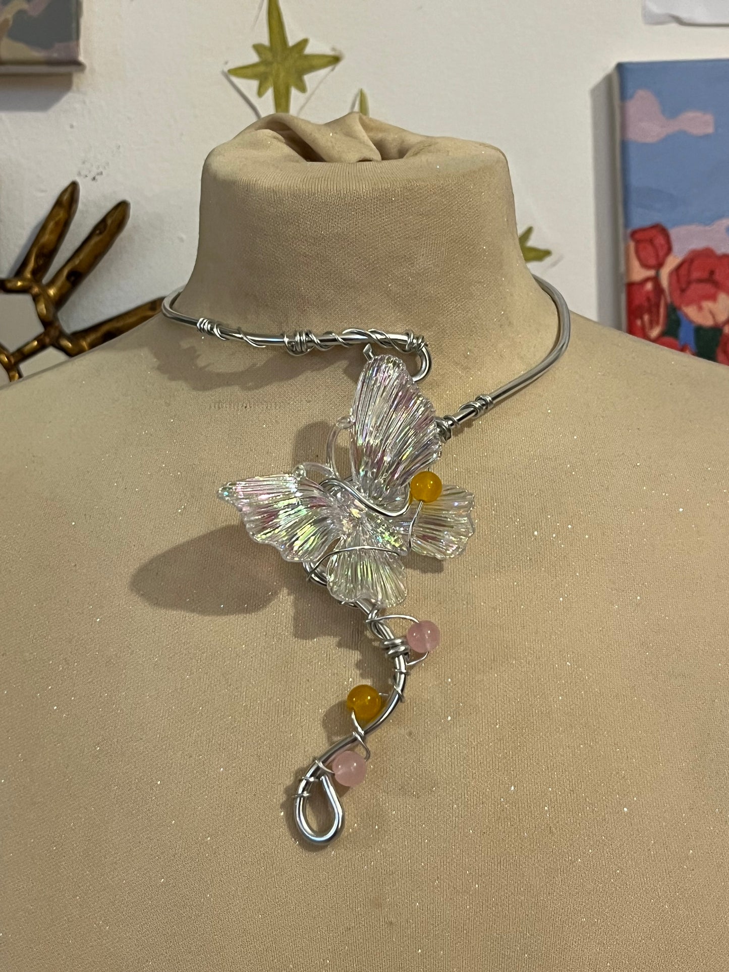 collana butterfly perline arancioni e rosa