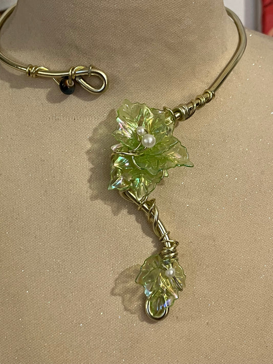 collana necklace fiore verde perline