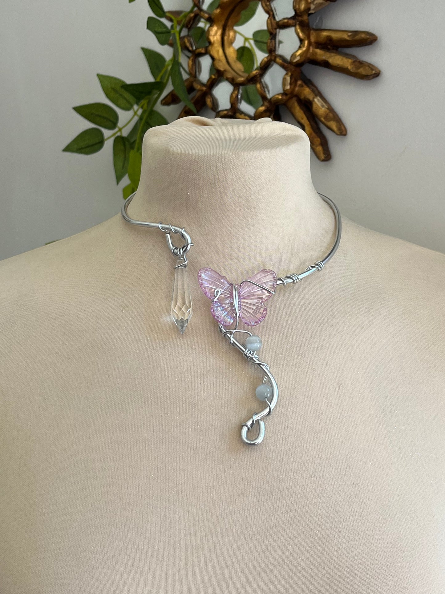 crystal bead butterfly necklace
