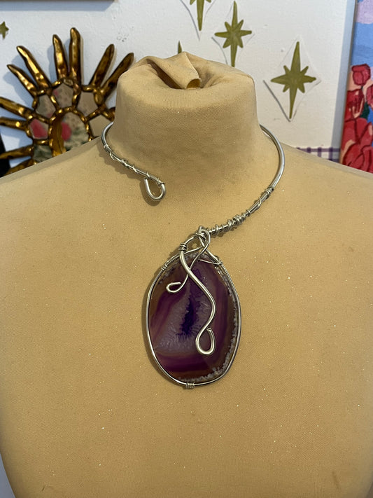 necklace fetta di agata viola