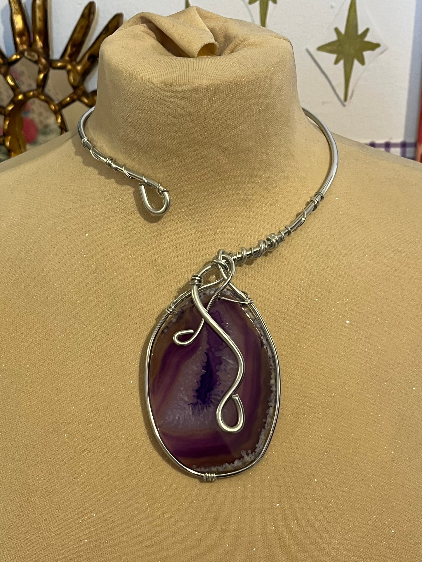 necklace fetta di agata viola
