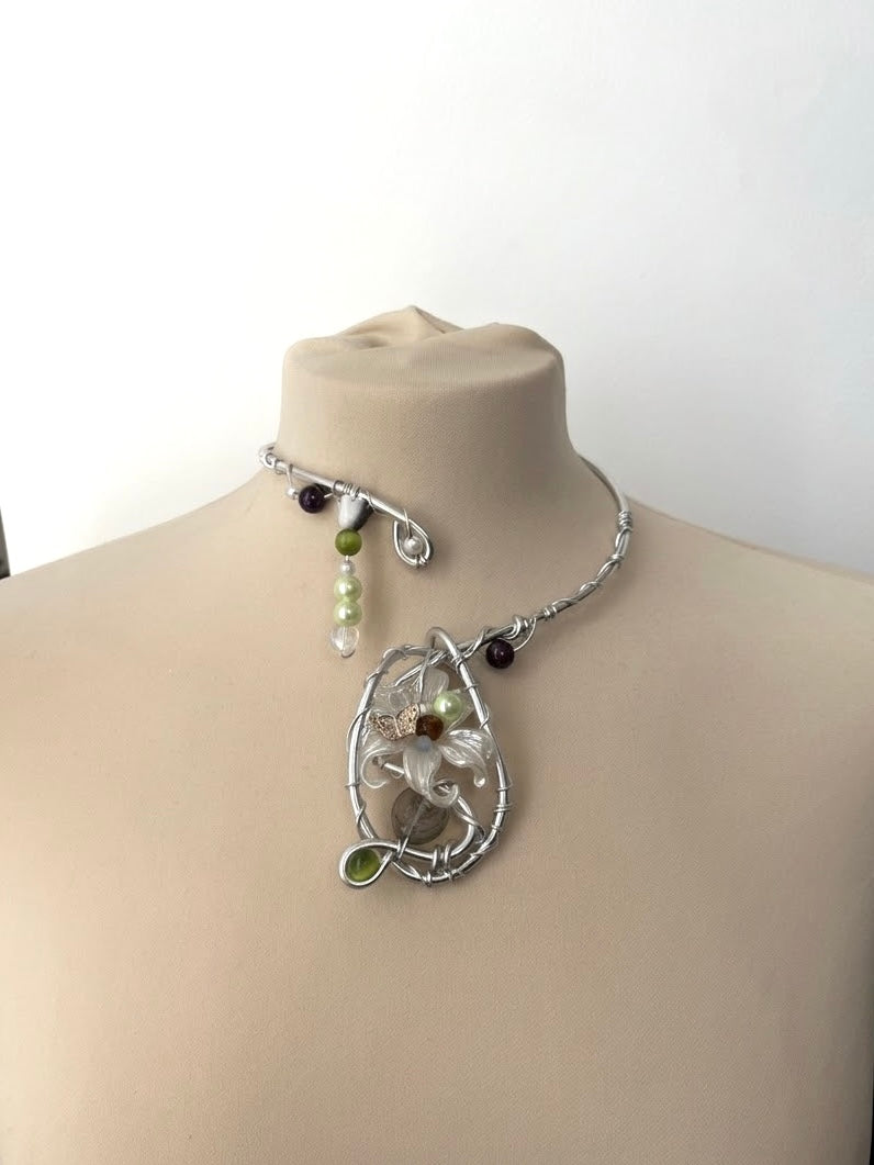 Alabaster Thorn butterfly necklace