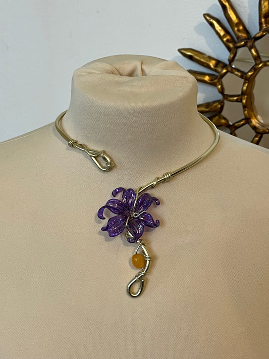 necklace purple flower beads