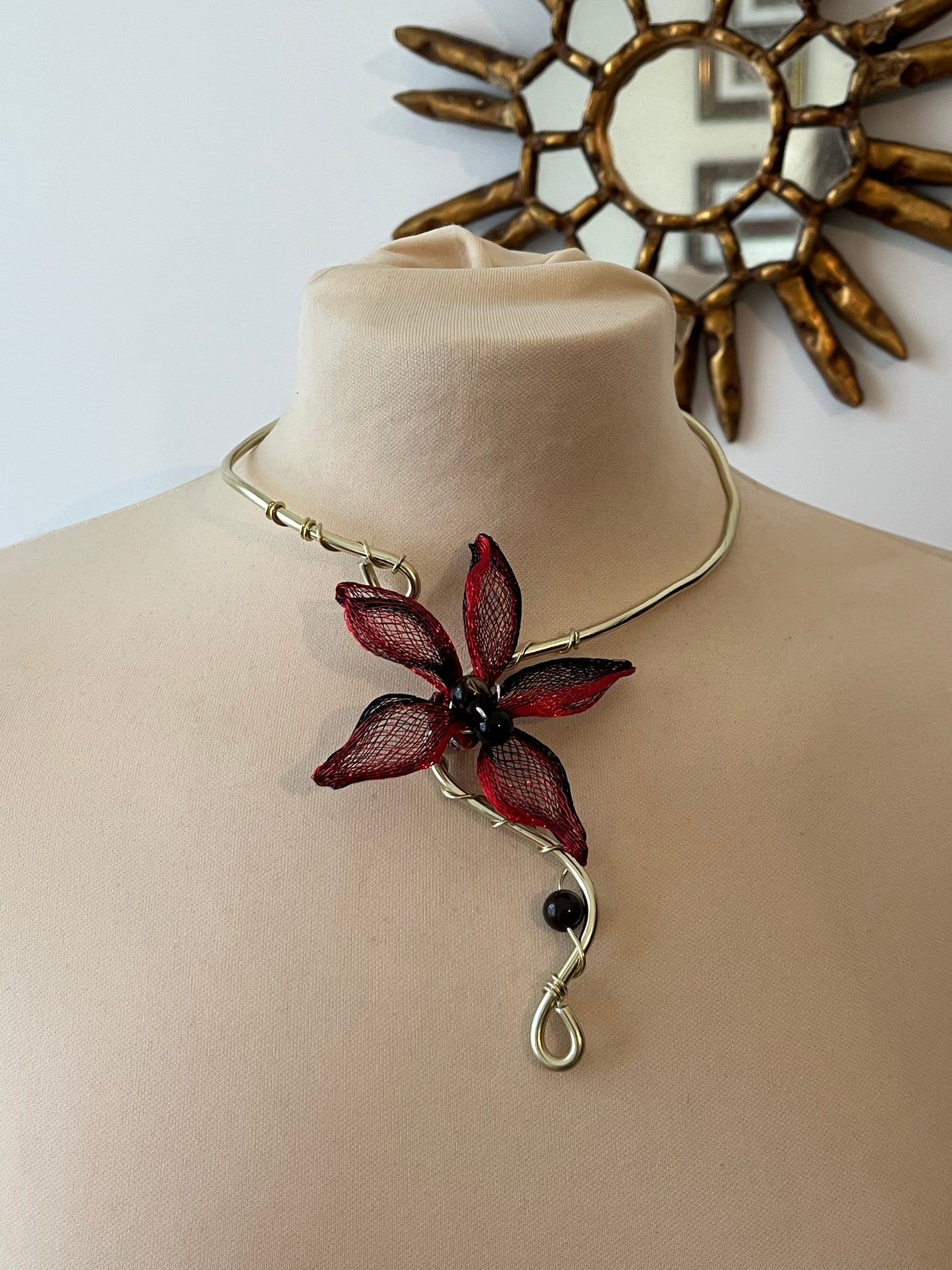 1black red handmade flower