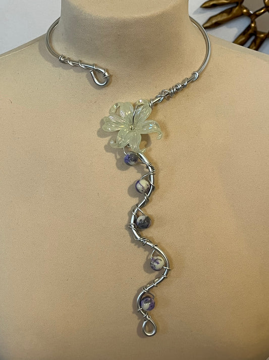 necklace long green flower