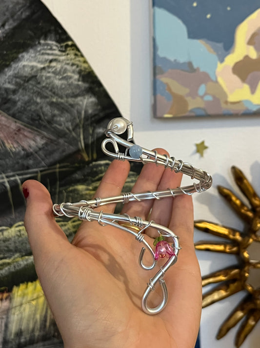 armcuff pink flower beads