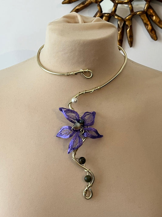 1purple handmade flower necklace