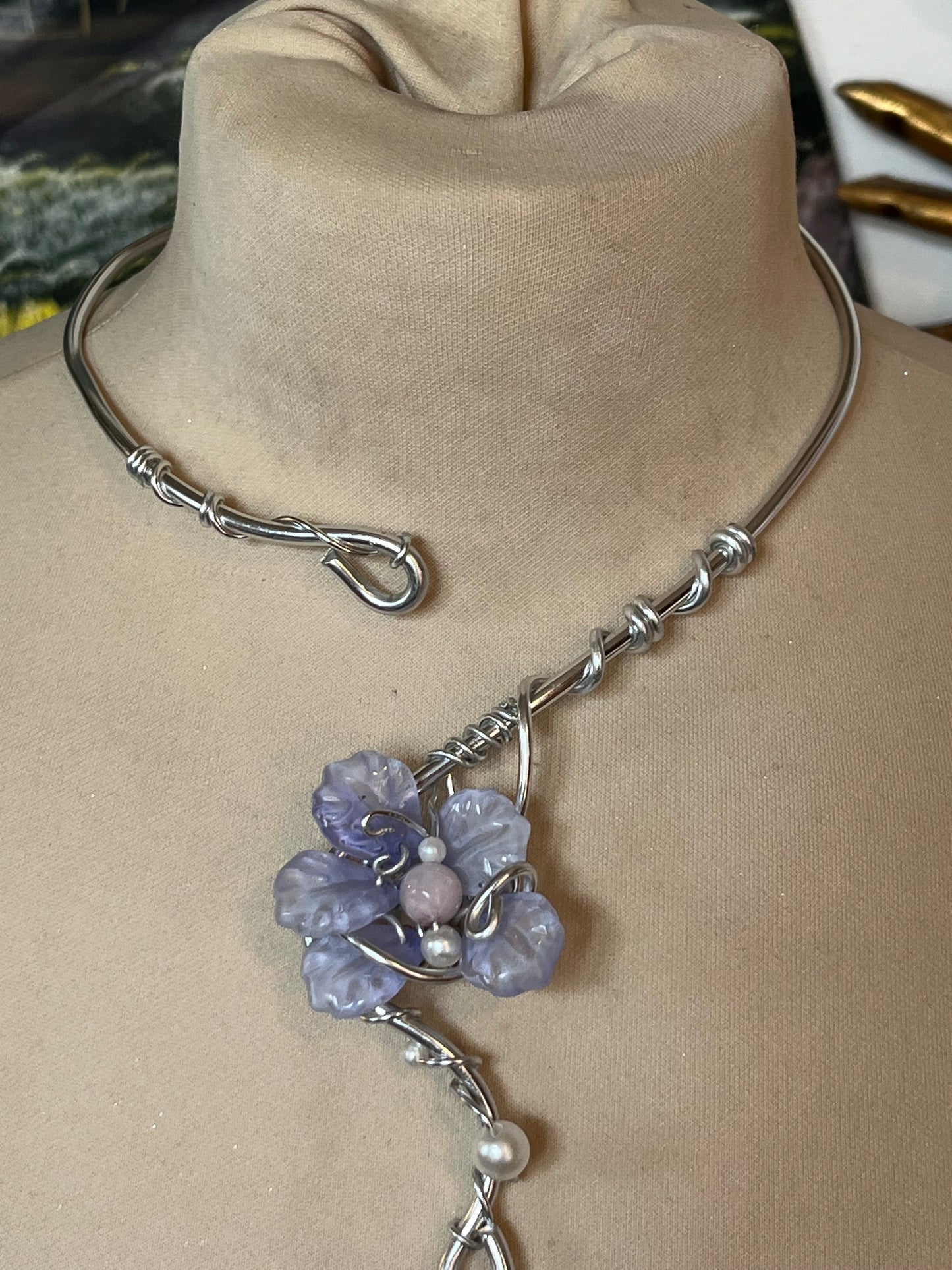 necklace handmade flower glass petals beads