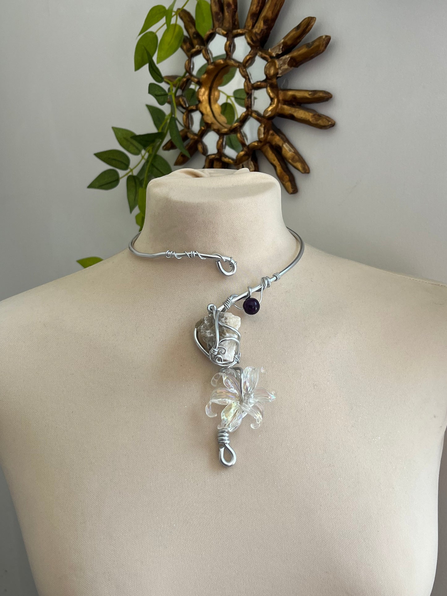 peony flower stone necklace