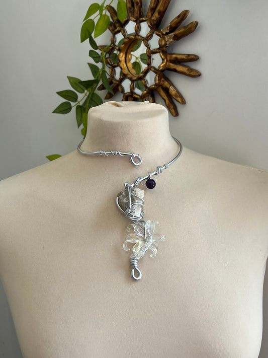 peony flower stone necklace